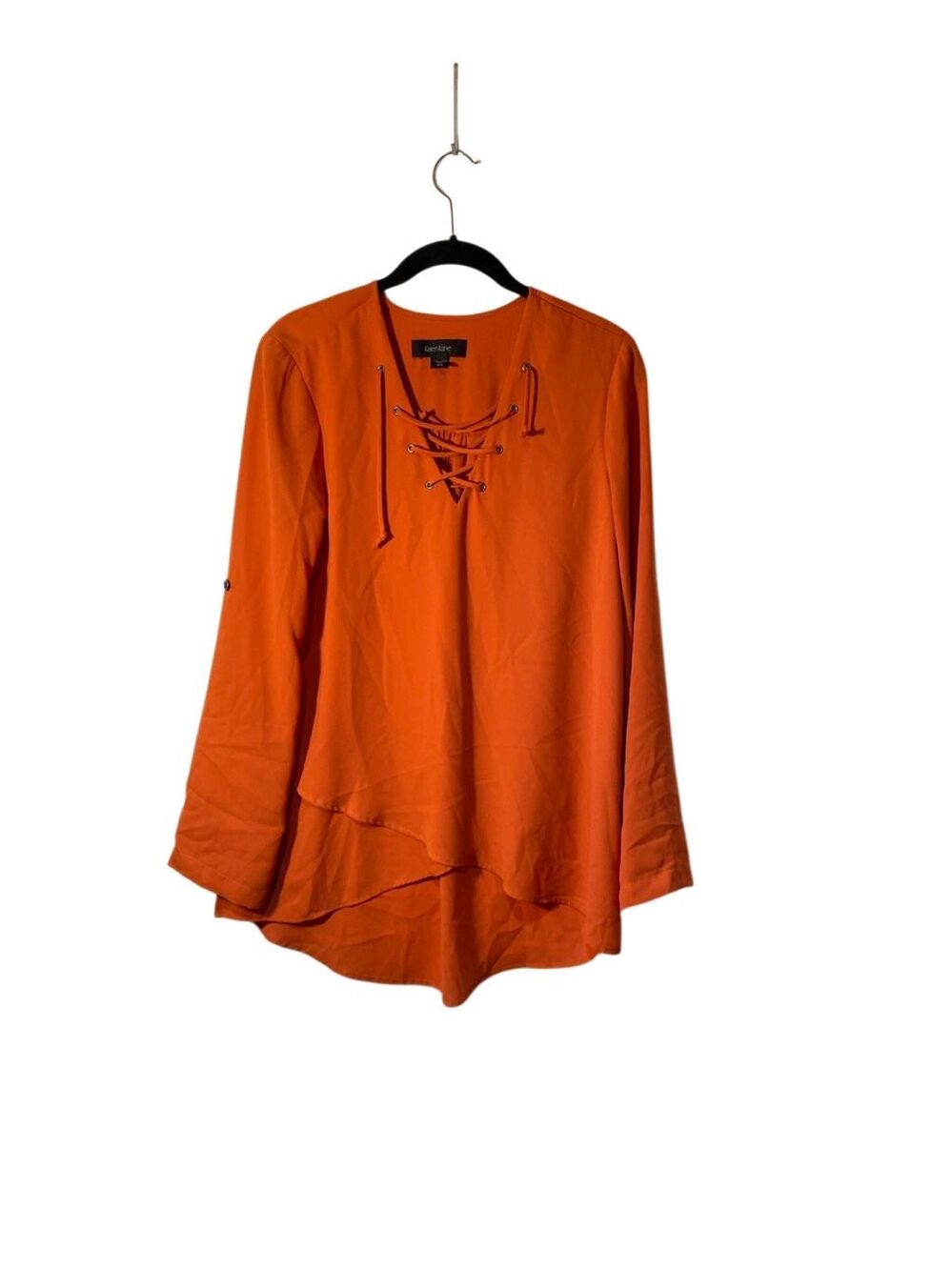 Karen Kane women’s burnt orange front tie, long sleeve blouse, XS